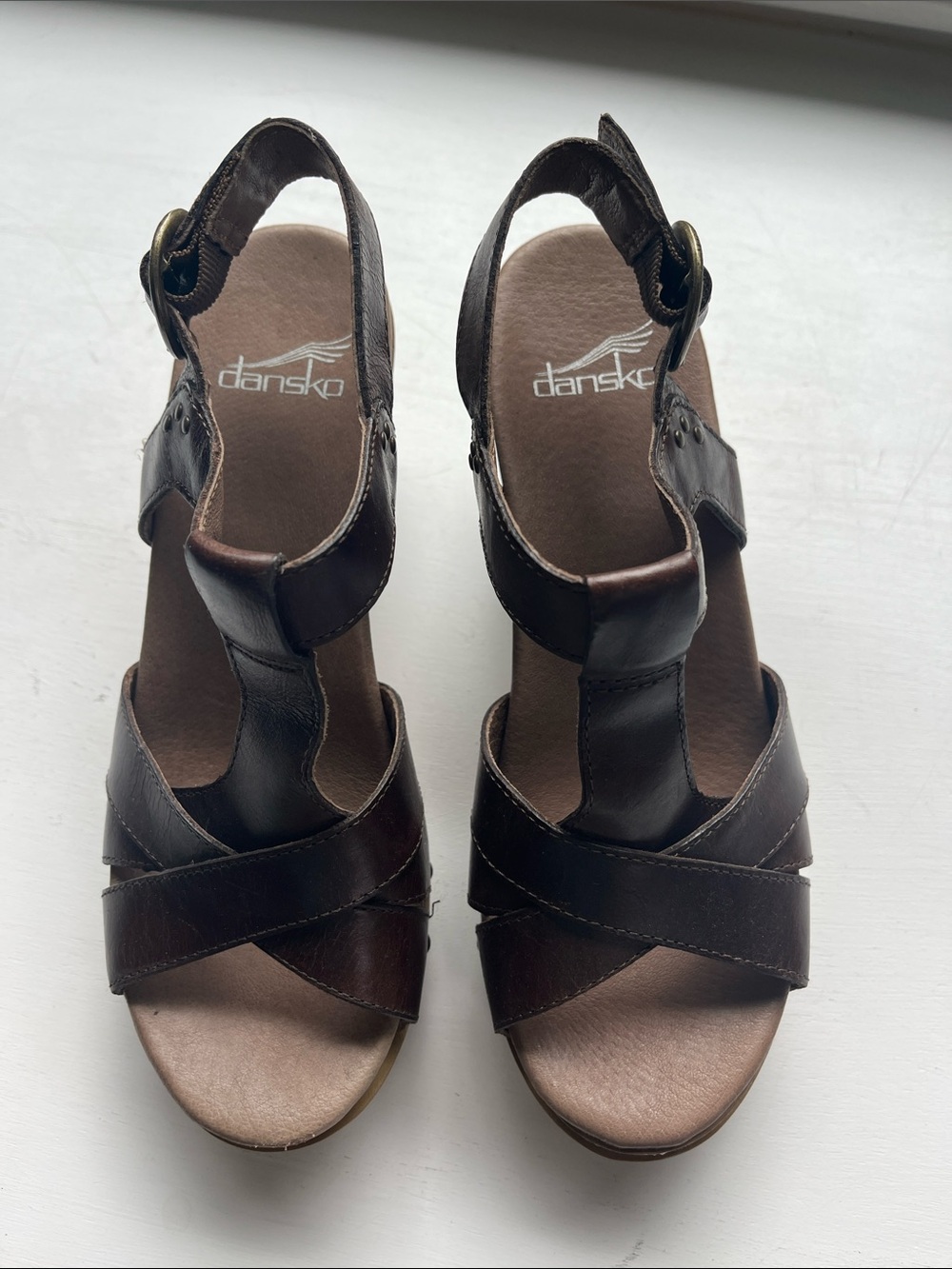 Dansko Dark Brown Leather Crisscross Slingback Sandals